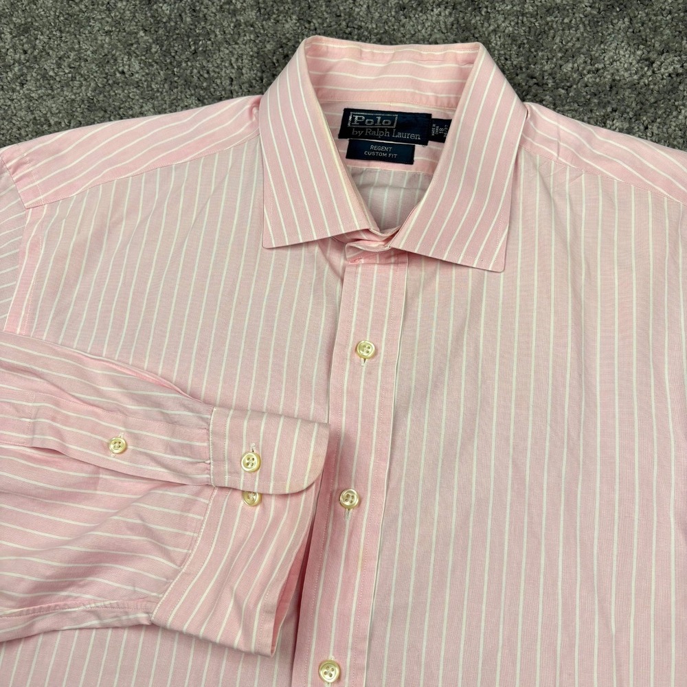 Polo Ralph Lauren Shirt Mens 18 36/36 Pink White Stripe Regent Custom Fit READ